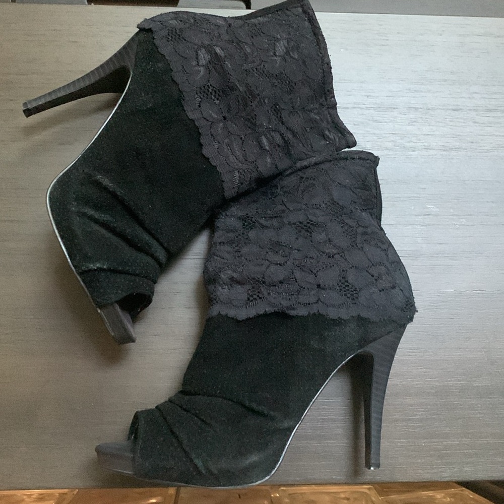 Black Suede Peep Toe